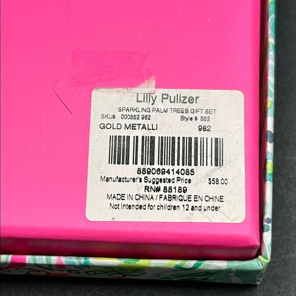 NEW Lilly Pulitzer Necklace Earring Set Gold Crystal Sparkling Palm Trees - Picture 5 of 7